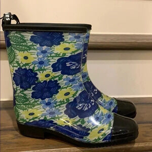 Sanmm Mid-Calf Floral Rubber Boots Size 9 New
